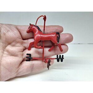 Horse Weather Vane Red Die Cast Metal Christmas Ornament Doll House Miniature
